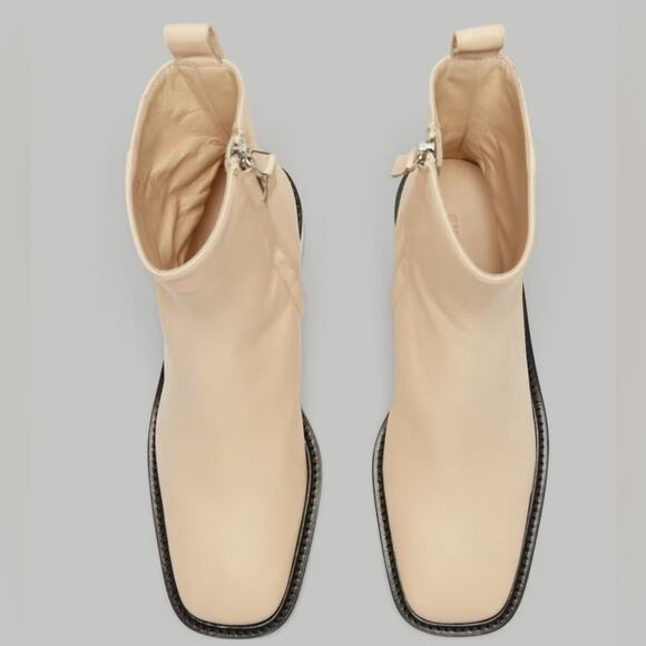EVERLANE The City Boot Leather Ankle Cream Zip Heeled Square Toe Size 8 NEW - Picture 2 of 15